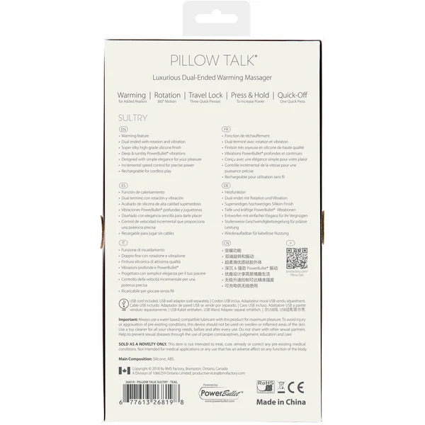 Pillow Talk Sultry Dual Ended Warming Massager