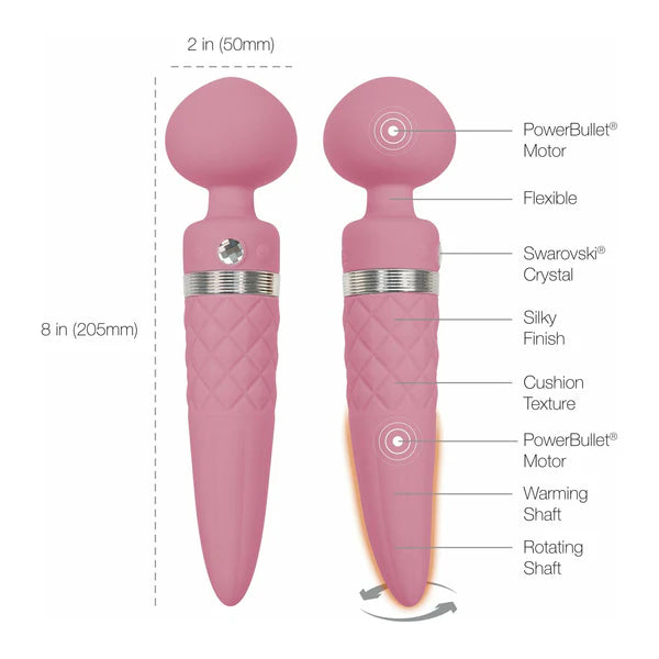 Pillow Talk Sultry Massage Wand Vibrator, Pink, Product Measurements