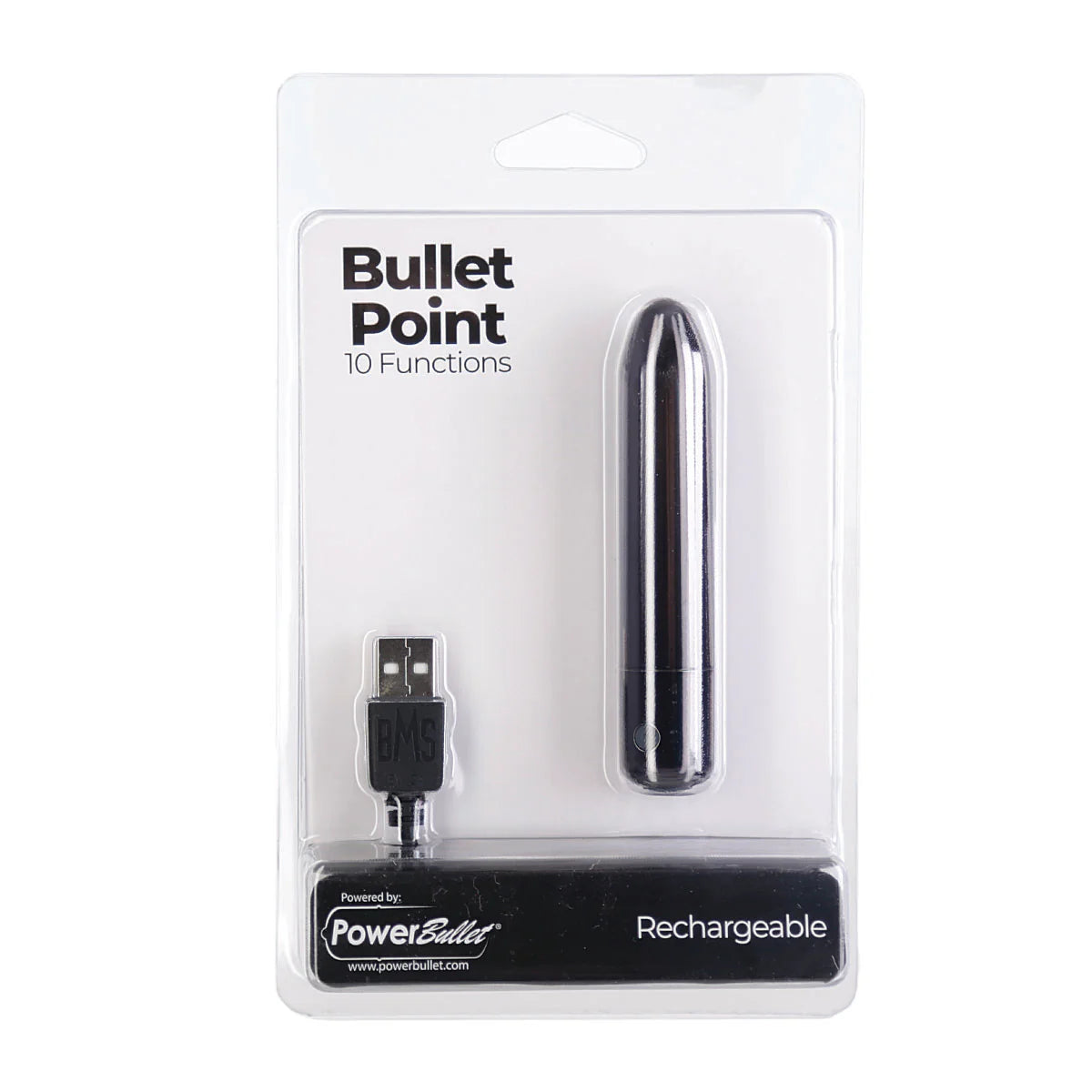 PowerBullet Bullet Point Vibrator, Black, Product Package, Front