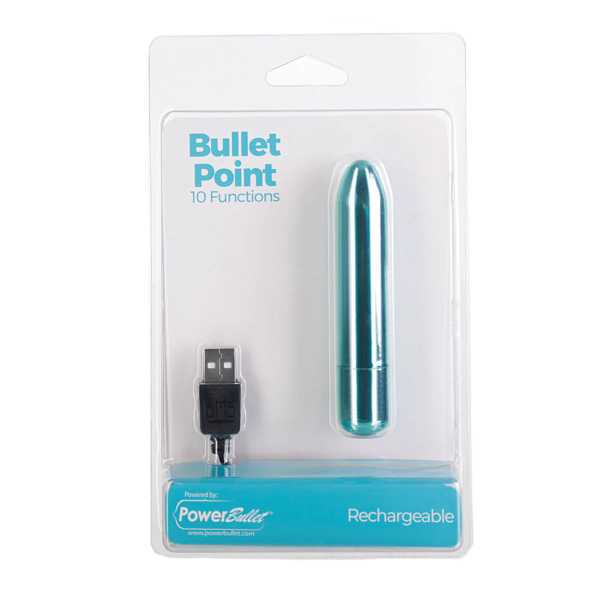 PowerBullet Bullet Point Vibrator, Teal, Product Package, Front