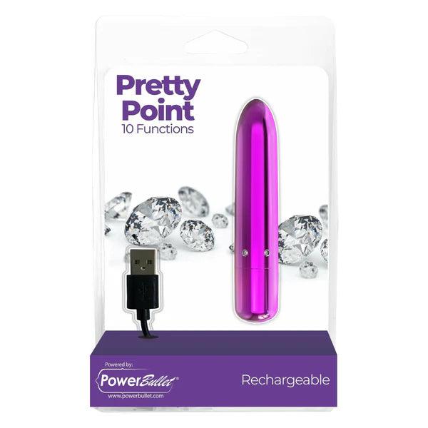 PowerBullet Pretty Point Vibrator, Purple, Product Package, Front