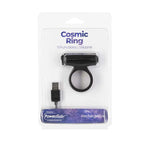 Power Bullet Cosmic Ring Rechargeable Vibrating Cock Ring, Black, Product Package, Front