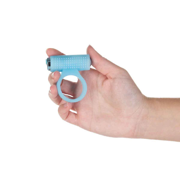 Power Bullet Cosmic Ring Rechargeable Vibrating Cock Ring, Blue, Cock Ring in Hand