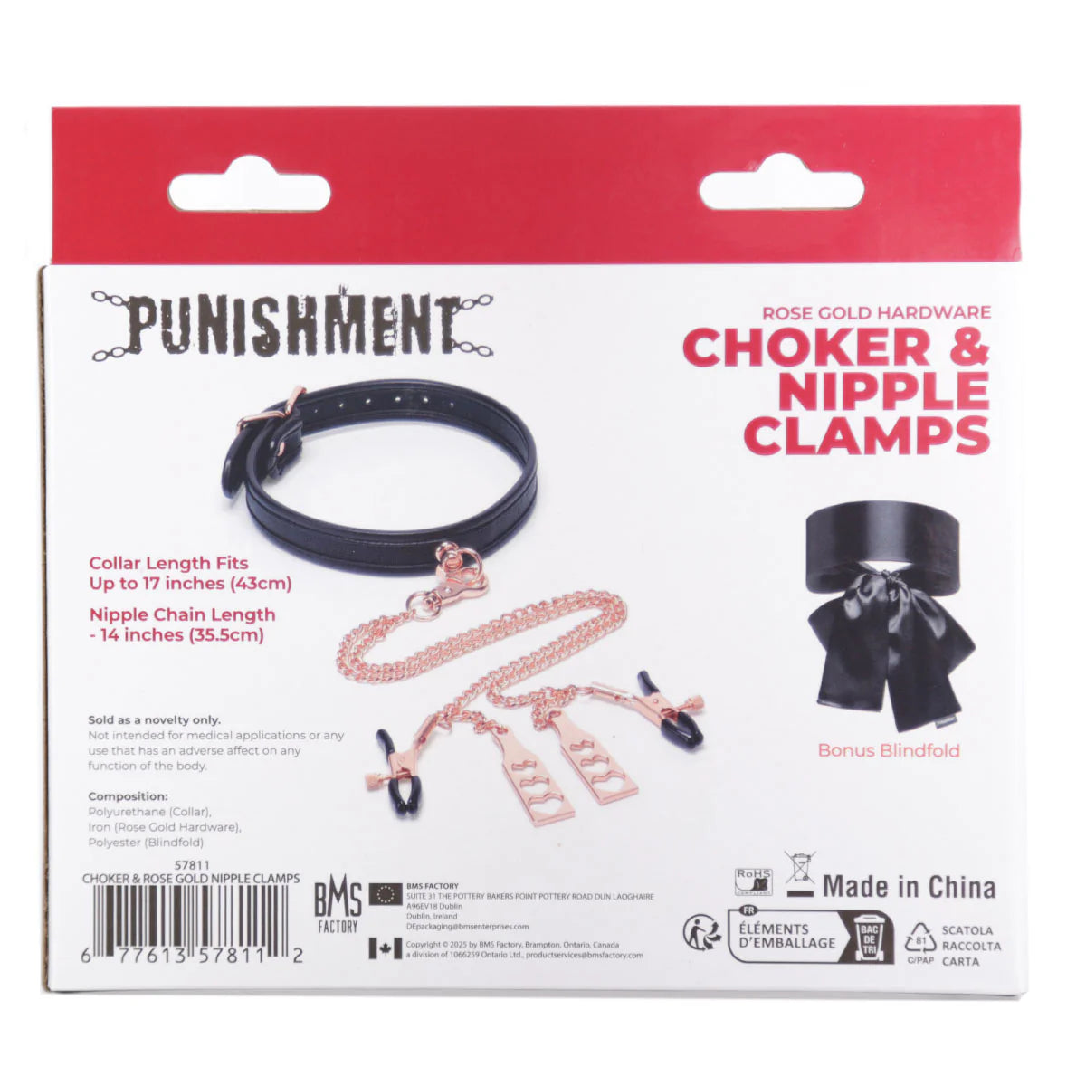 Punishment Rose Gold Choker & Nipple Clamps, Product Box, Back