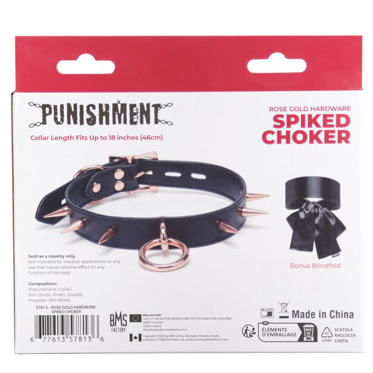 Punishment Rose Gold Spiked Choker, Product Box, Back
