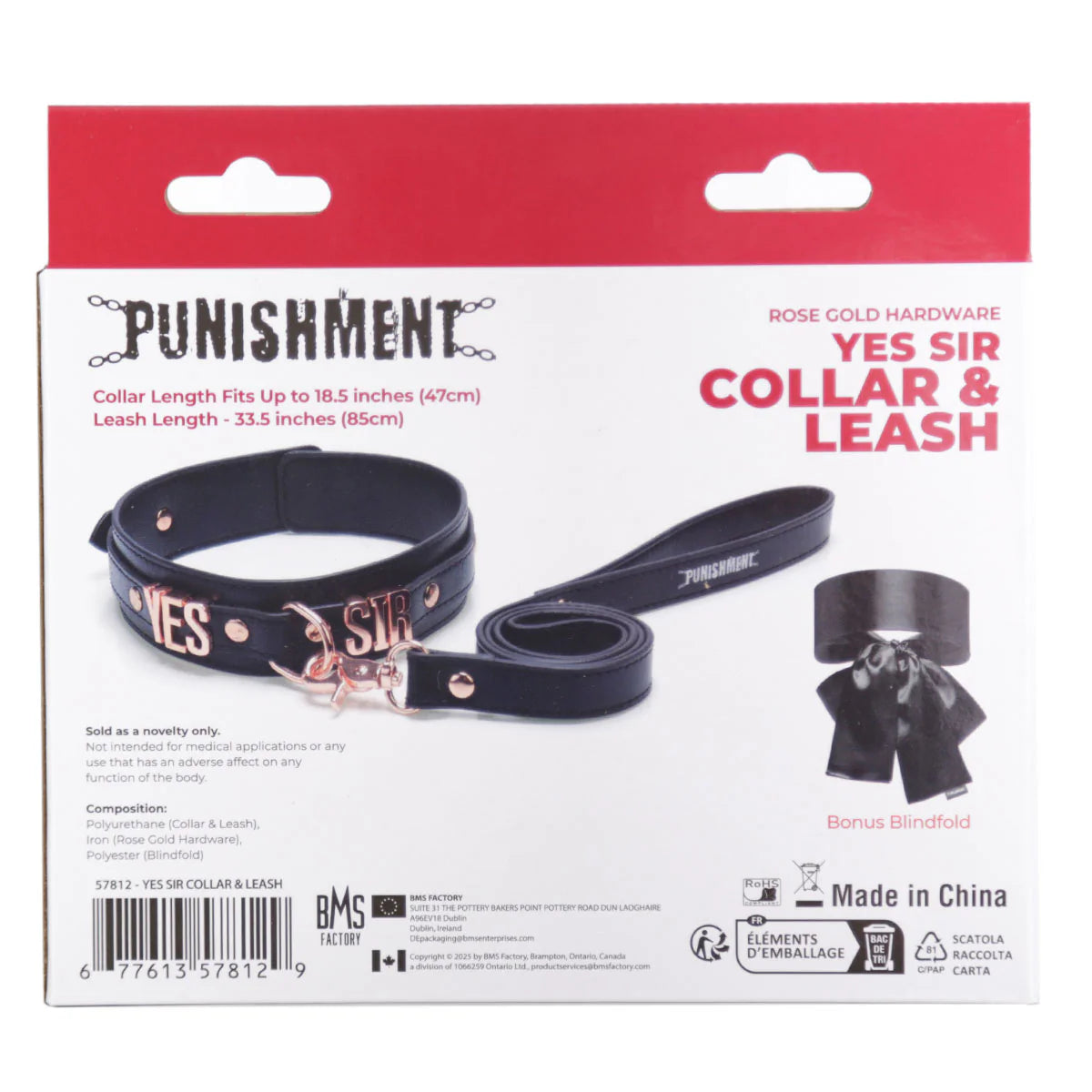 Punishment Rose Gold Yes Sir Collar & Leash, Product Box, Back