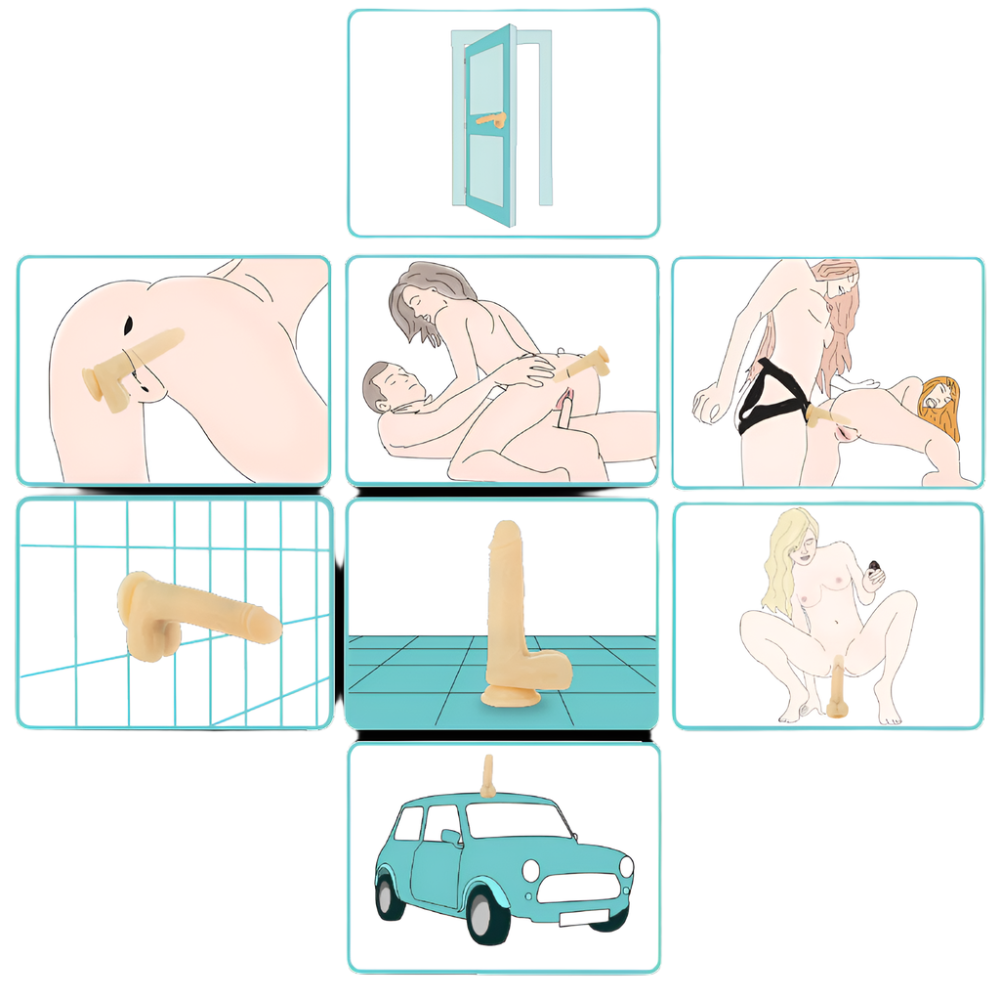 Pure Love Amazing Adam Vibrating & Rotating 7-Inch Dildo with Remote, Product Positions