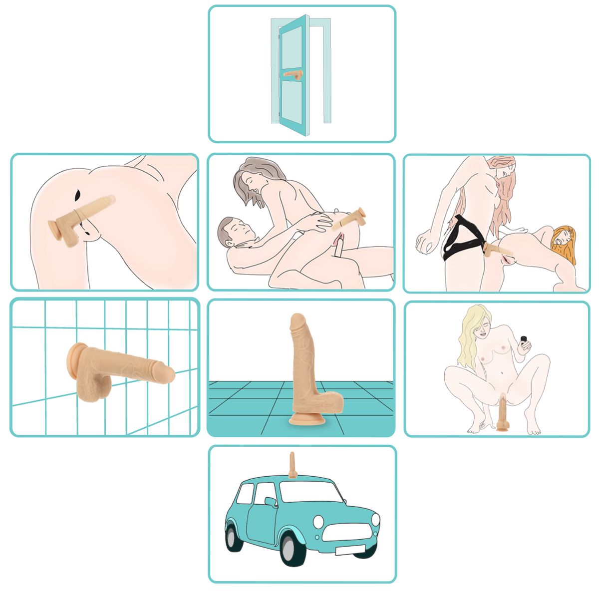 Pure Love Crazy Guy Thrusting, Vibrating & Rotating 7-Inch Dildo with Remote, Product Positions