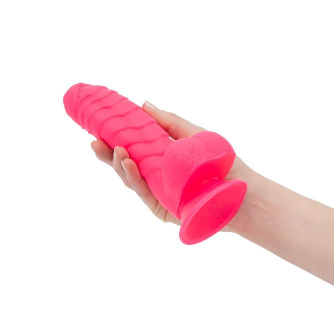 Pure Love Fantasy 7-Inch Silicone Dildo, Pink, Dildo in Hand