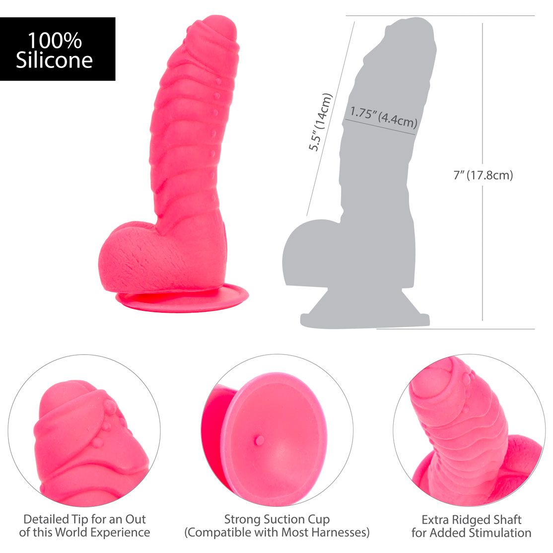 Pure Love Fantasy 7-Inch Silicone Dildo, Pink, Product Features