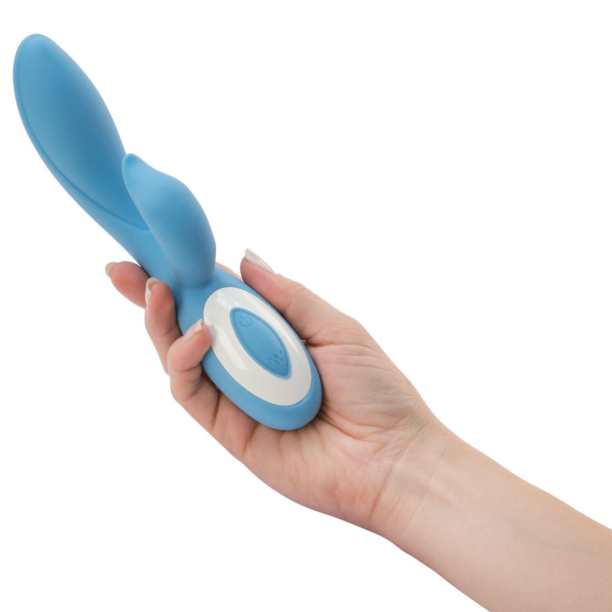 Pure Love G-Spot Rabbit Vibrator, Blue, Rabbit Vibrator In Hand