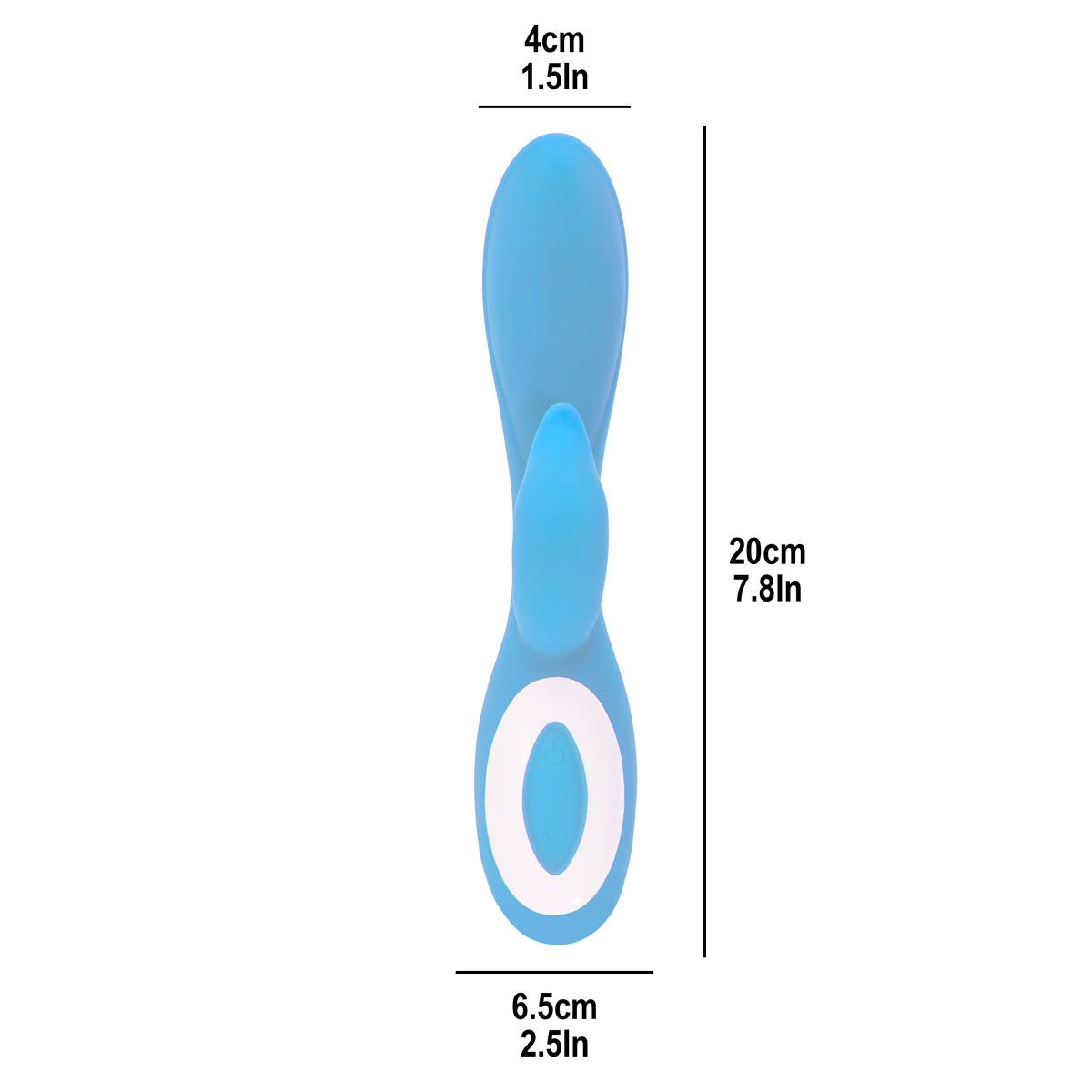Pure Love G-Spot Rabbit Vibrator, Blue, Product Measurements