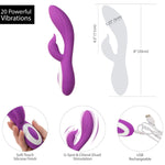 Pure Love G-Spot Rabbit Vibrator, Purple, Product Measurements & Features