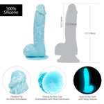Pure Love Glow-In-The-Dark 7.5-Inch Silicone Dildo, Blue, Product Measurement and Features