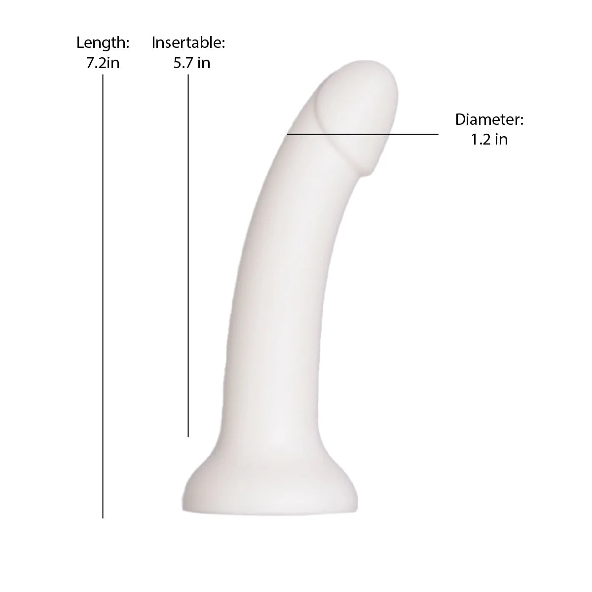 Pure Love Liquid Silicone Curved Dildo, White, Dildo Measurements