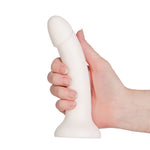 Pure Love Liquid Silicone Curved Dildo, White, Dildo in Hand