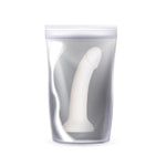 Pure Love Liquid Silicone Curved Dildo, White, Product Package, Front