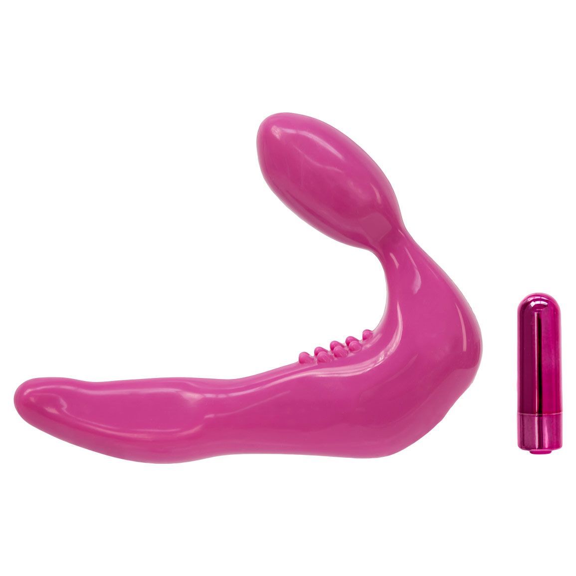 Pure Love Strapless Strap-On Vibrating Dildo, Dildo with Removable Rechargeable Bullet Vibrator