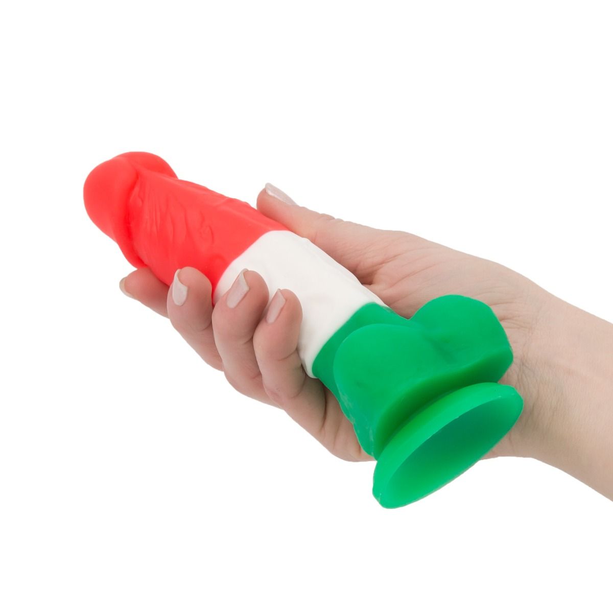 Pure Love Tri-Colour 7-Inch Silicone Dildo, Dildo in Hand