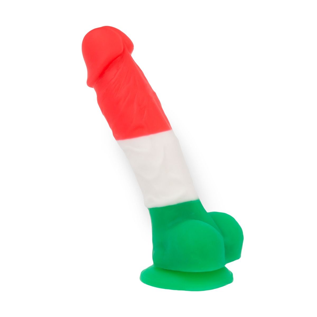 Pure Love Tri-Colour 7-Inch Silicone Dildo, Product Image, Side Angle View