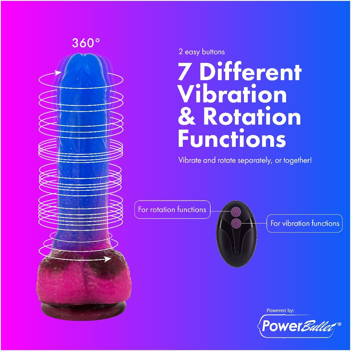 Pure Love Vibrating & Rotating Cosmic 7-Inch Dildo with Remote, Product Details