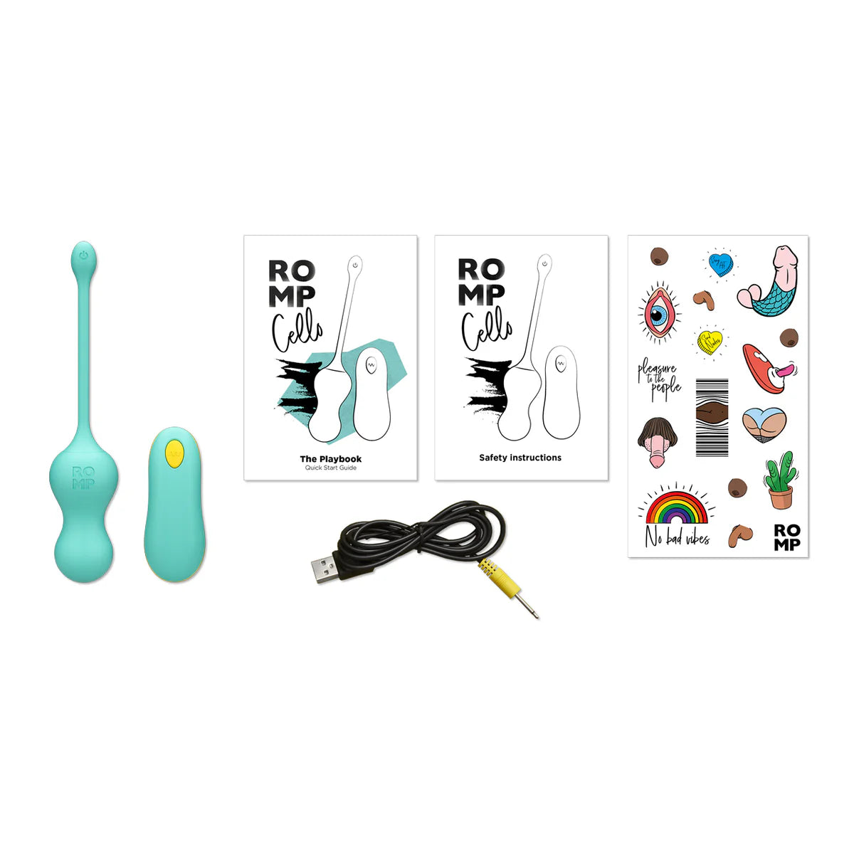 ROMP Cello Vibrating Egg Kegel Balls, Box Contents