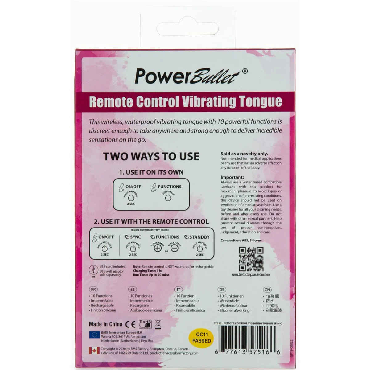 Remote Control Vibrating Tongue, Product Box, Back View