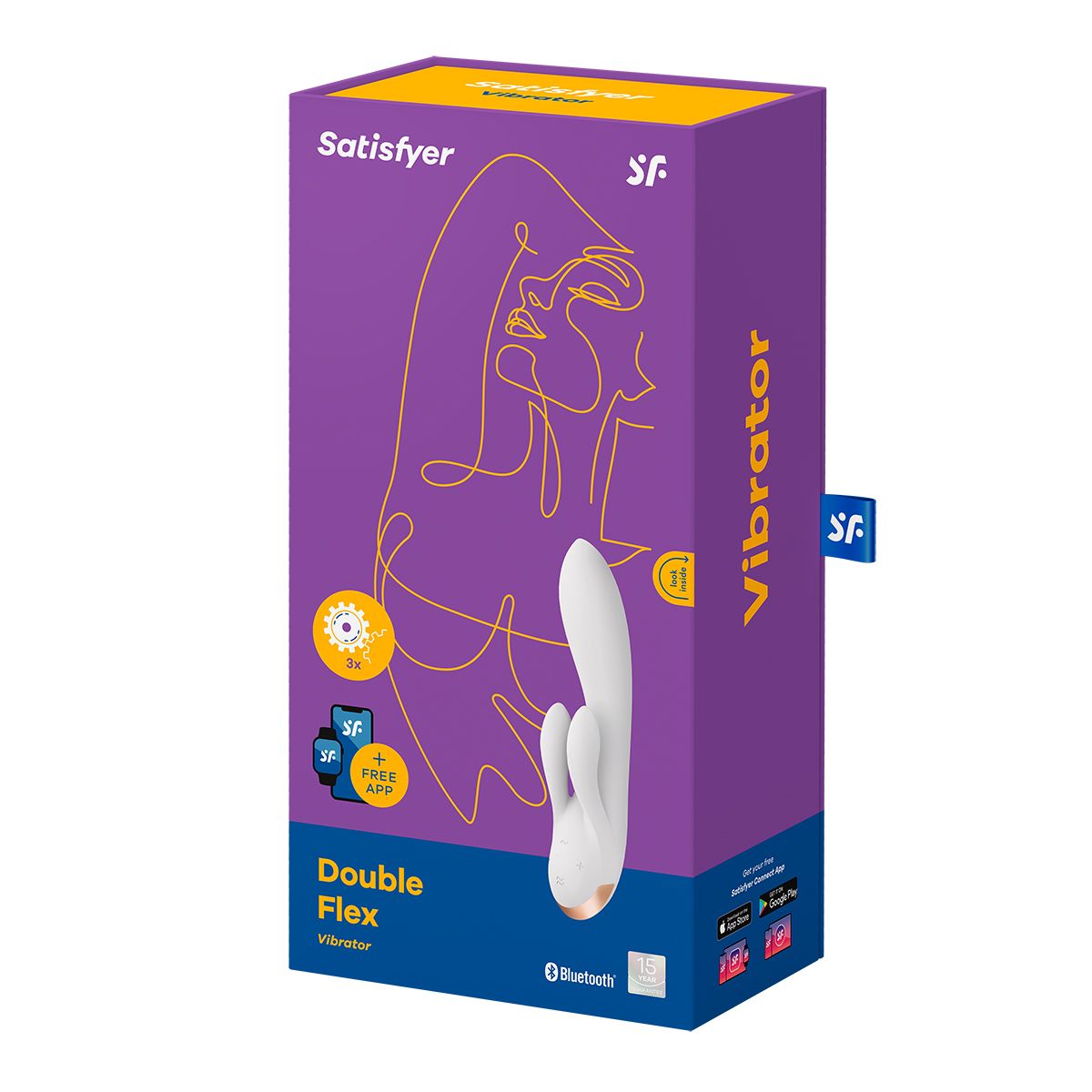 Satisfyer Double Flex Vibrator, White, Product Box, Front Left Angle