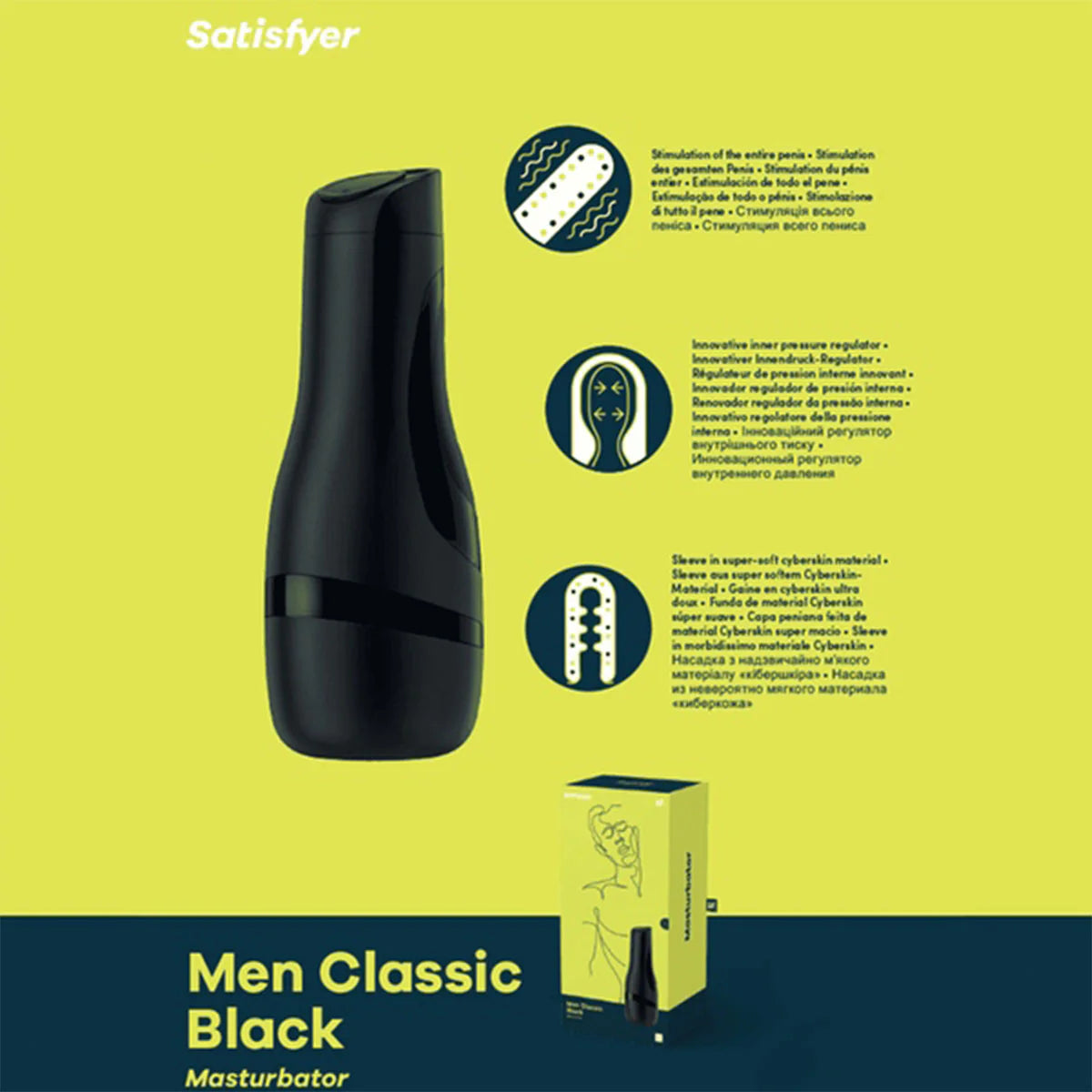 Satisfyer Men Classic Black Masturbator, Product Box Details