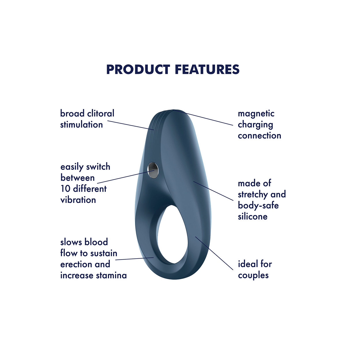Satisfyer Rocket Ring Vibrating Cock Ring, Blue, Product Features