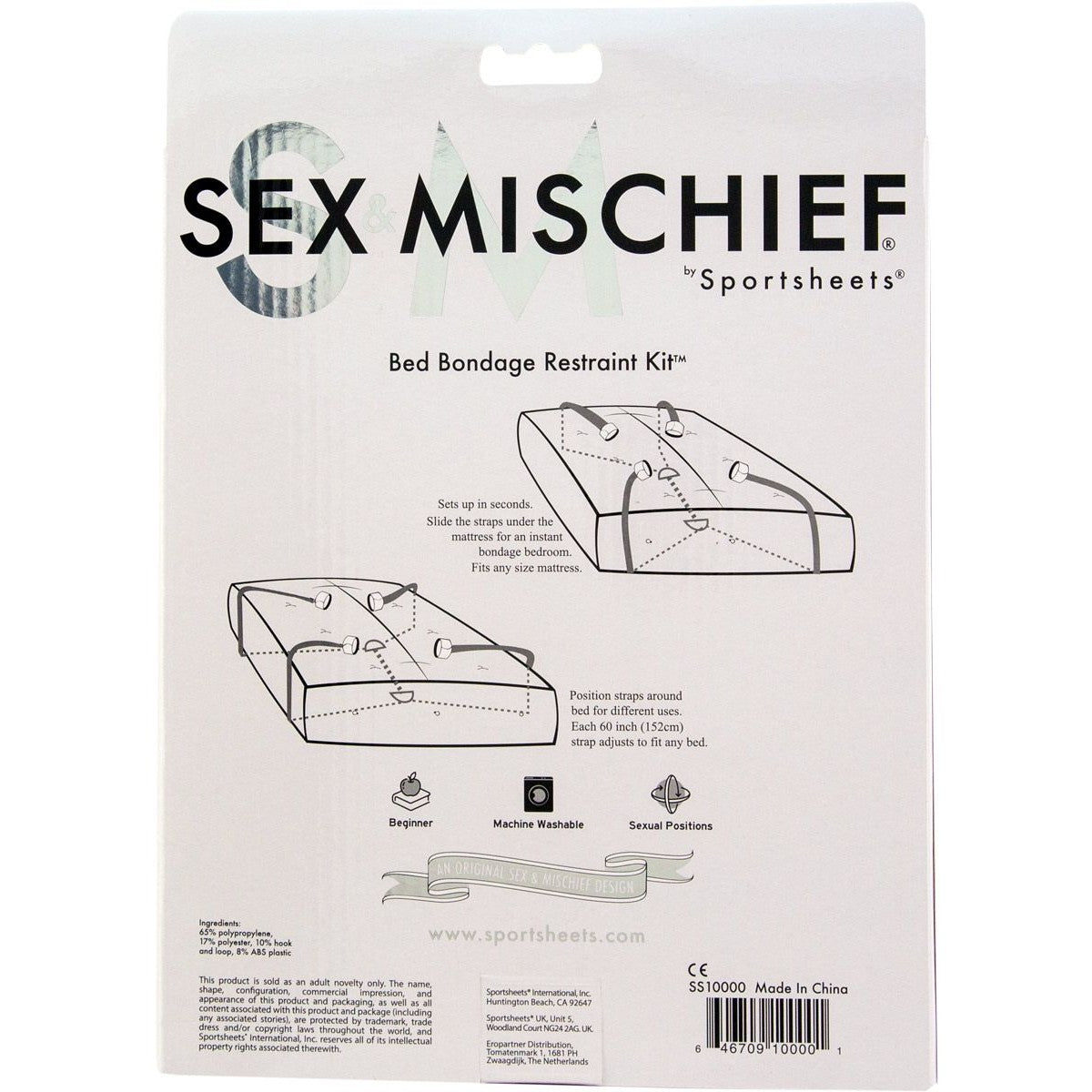 Sex & Mischief Bed Bondage Restraint Kit, Product Box, Back