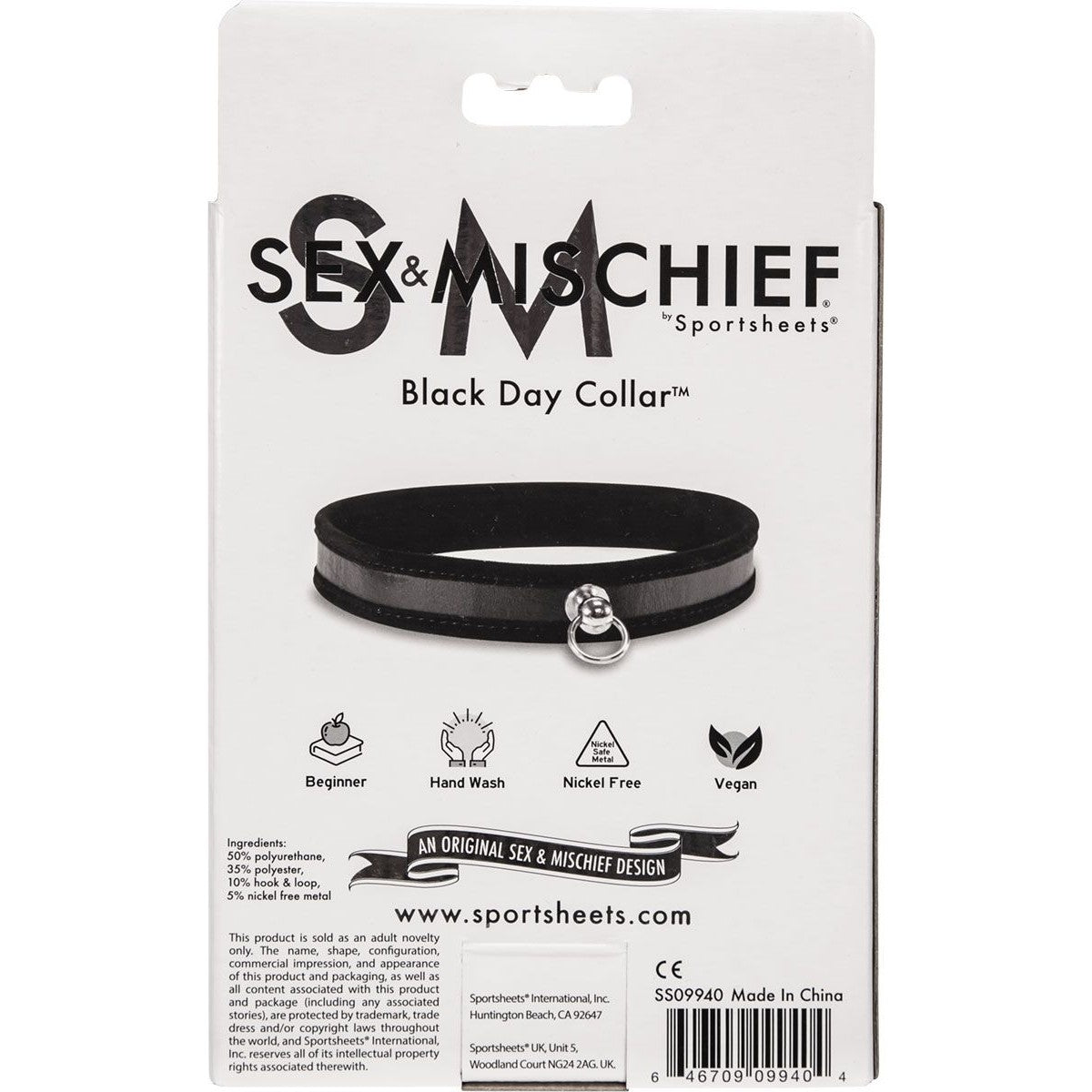 Sex & Mischief Black Day Collar, Product Box, Back