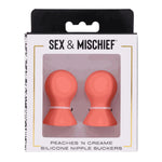 Sex & Mischief Peaches 'N Creame Silicone Nipple Suckers, Product Box, Front