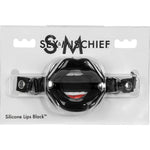 Sex & Mischief Silicone Lips Open Mouth Gag, Black, Product Package, Front