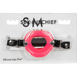 Sex & Mischief Silicone Lips Open Mouth Gag, Pink, Product Package, Front