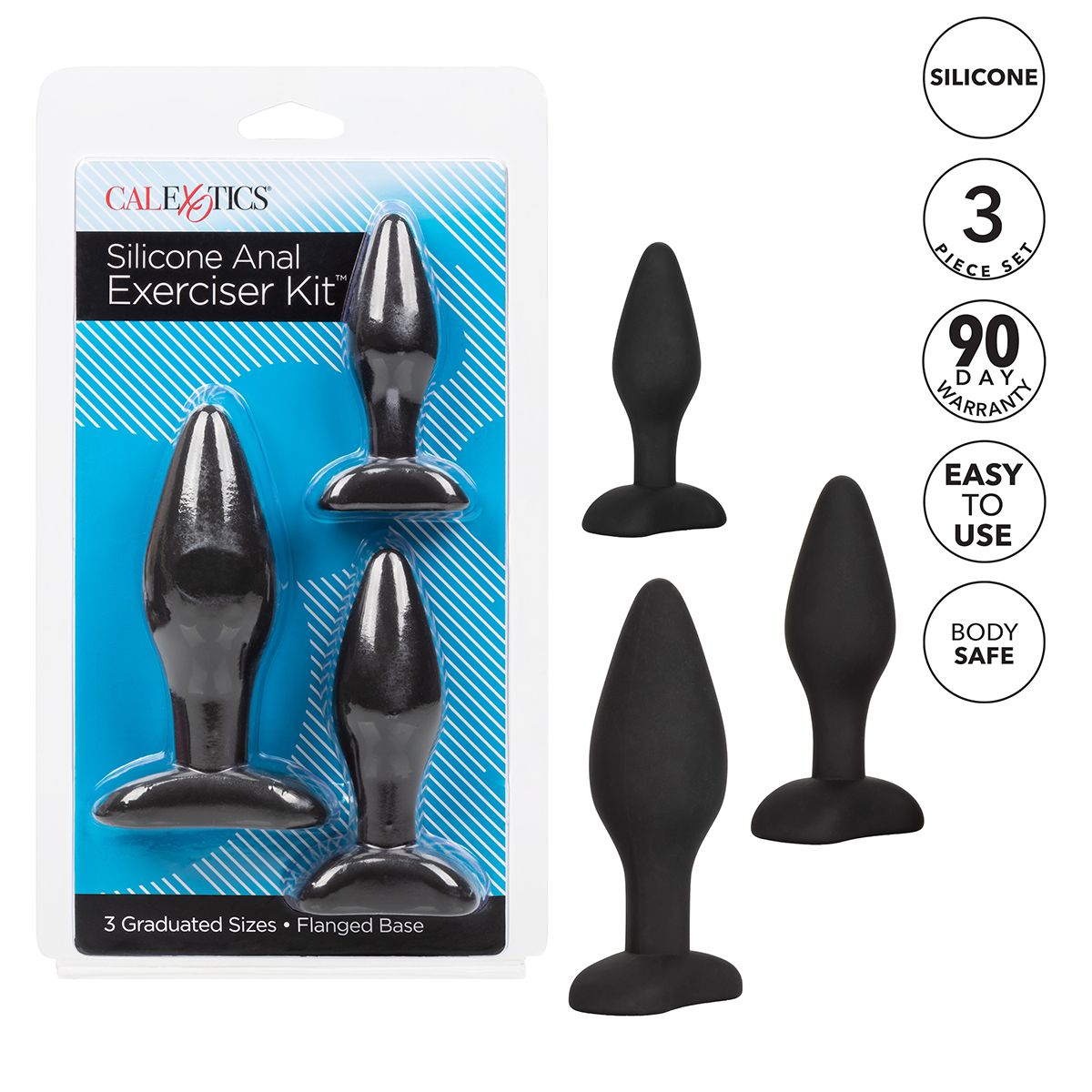 Silicone Anal Exerciser Kit, Black, Product Package with Features