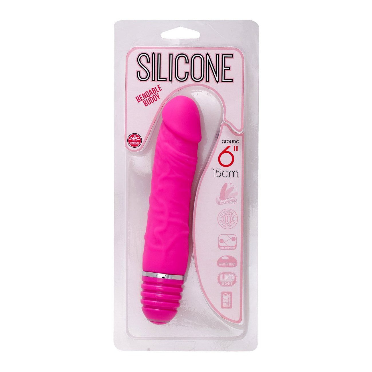 Silicone Bendable Buddy 6-Inch Realistic Vibrator, Pink, Product Package