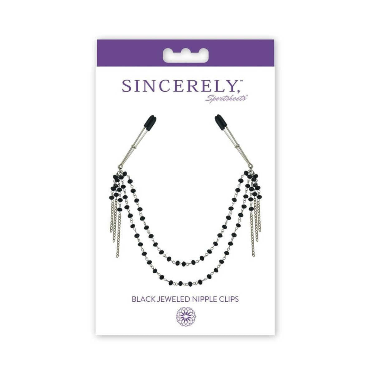 Sincerely Black Jewelled Nipple Clamps, Product Box, Front