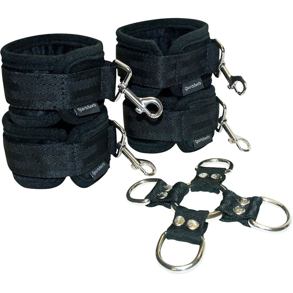 Sportsheets Hog Tie & Cuffs Set, Product Image, Cuffs Stacked and Laid out