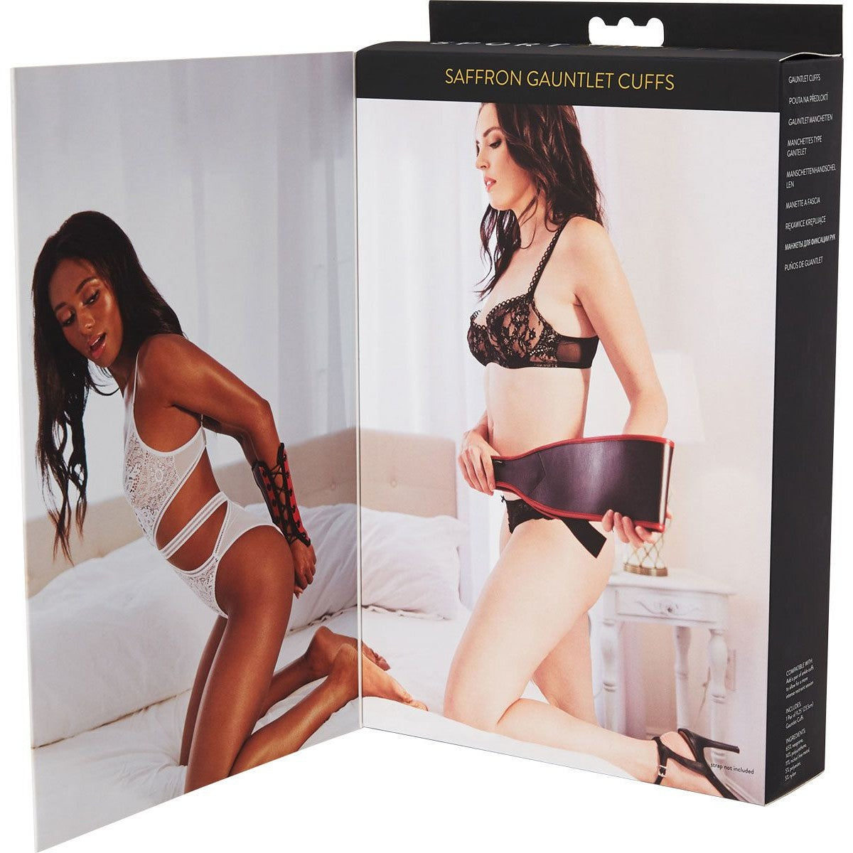 Sportsheets Saffron Gauntlet Cuffs, Product Box Details