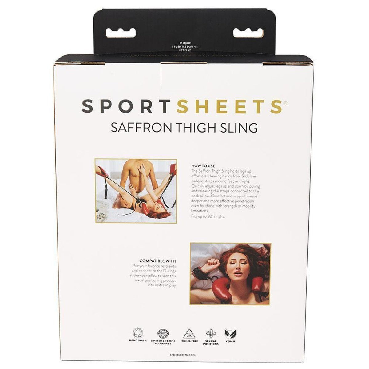 Sportsheets Saffron Thigh Sling, Product Box, Back