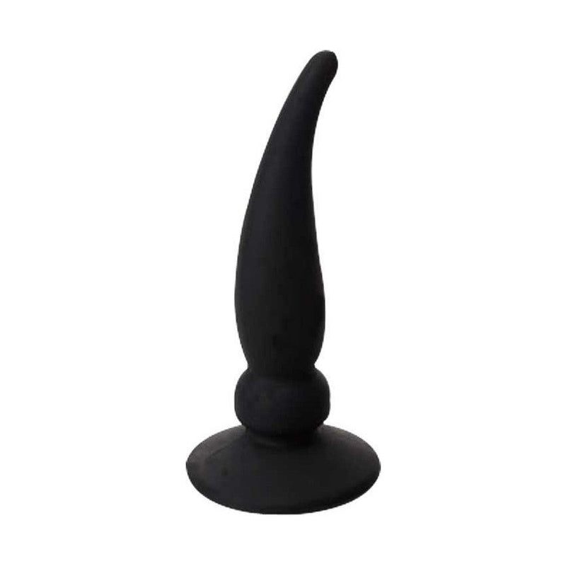 Stumpy Thumpers Curved Horn 4.5" Silicone Butt Plug, Black, Product Image