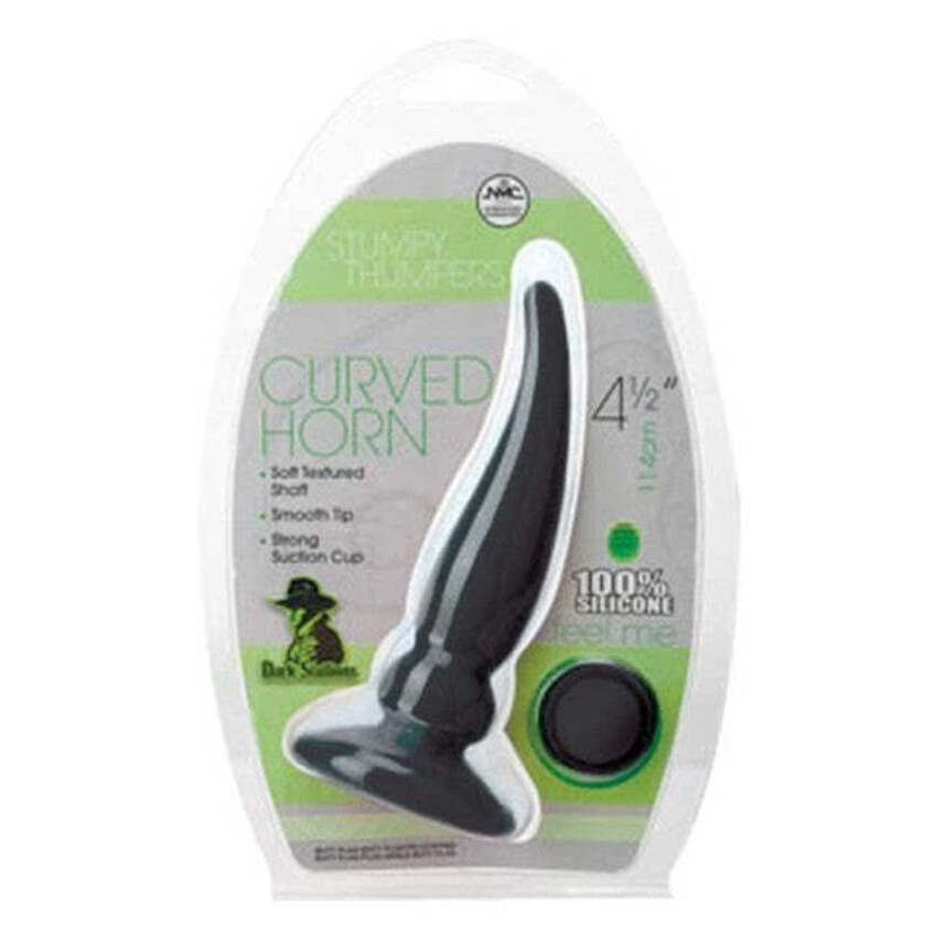 Stumpy Thumpers Curved Horn 4.5" Silicone Butt Plug, Black, Product Package