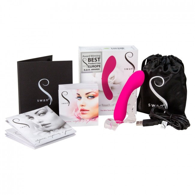 Swan The Mini Swan Wand Vibrator, Pink, Product Image, Box Contents Presentation