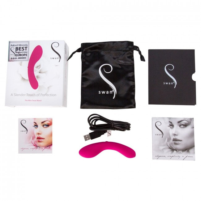 Swan The Mini Swan Wand Vibrator, Pink, Product Image, Box Contents Flat