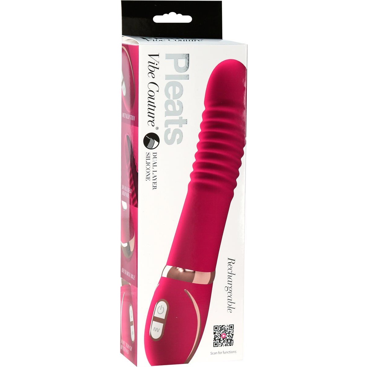 Vibe Couture Pleats Silicone Vibrator, Pink, Product Box