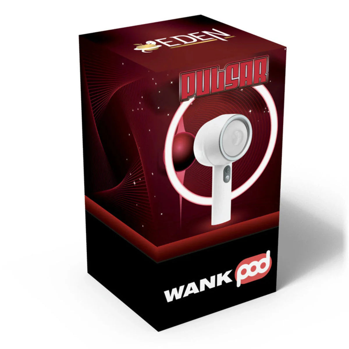 Wank Pod Pulsar Automatic Masturbator Wand, Product Box, Front Right Angle