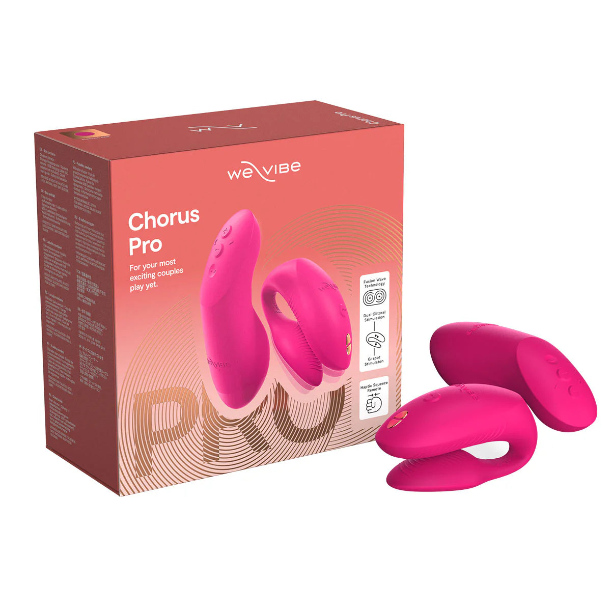 We-Vibe Chorus Pro Couples Vibrator, Electric Pink, Product Box with Couples Vibrator & Remote
