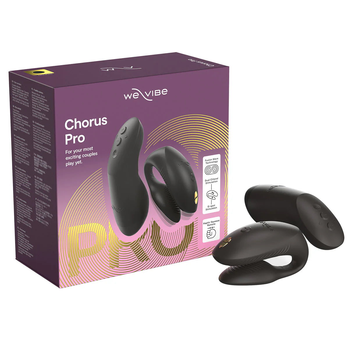 We-Vibe Chorus Pro Couples Vibrator, Satin Black, Product Box with Couples Vibrator & Remote Control