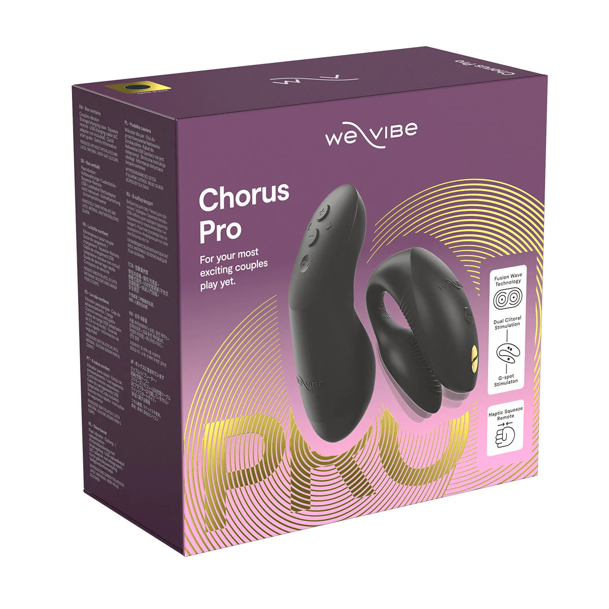 We-Vibe Chorus Pro Couples Vibrator, Satin Black, Product Box, Front Right Angle